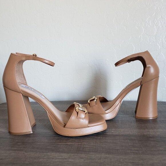 Steve Madden Cienna Horsebit Leather Chunky Heeled Sandals Tan Women's 7 Neutral - Picture 7 of 11